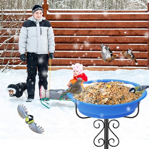 Bird Bath for Outside, 40In Freestanding Birdbaths & Feeder, Blue | Stable Metal Stake, 12" Removable Bowl, Weather-resistant, Easy Clean, Outdoors Garden Patio Yard Lawn - color: Blue
