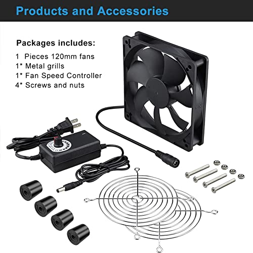 Wathai 120mm x 25mm AC Powered Computer Fan AC 110V 120V Speed Controller | Dual Ball 3000RPM High Speed Fan Variable Speed Controller for Biltong Box Greenhouse Receiver Amplifier Xbox DVR Cooling - size: 120mm