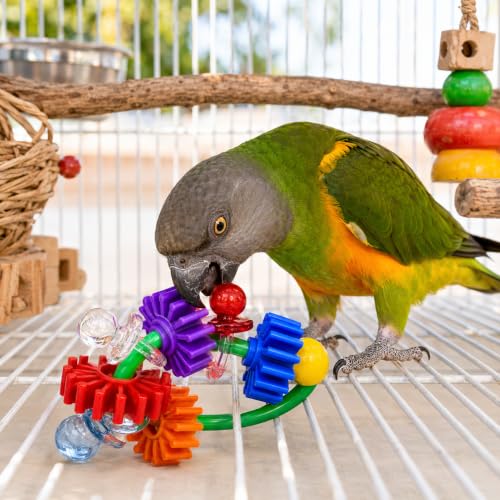 Bonka Bird Toys 3608 Gear Ring Foot Talon Bird Toy Conure African Grey | Spinning gears and dangling acrylic pieces create engaging foot play interaction