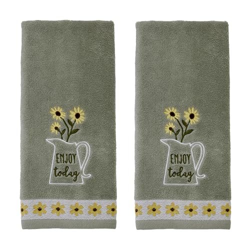 SKL Home Enjoy 100% Cotton 2pc Hand Towel Set, Embroidered & Decorative for Bath/Kitchen/Bar & Gift, Gray - color: Enjoy