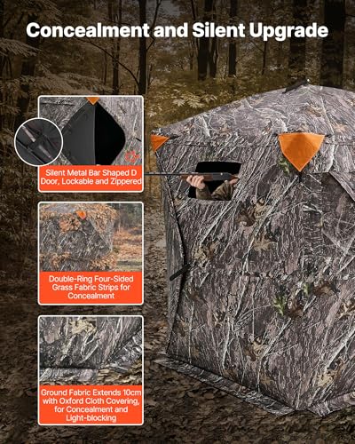 VEVOR Hunting Blind，See Through Ground Blinds with Carrying Bag, 360 Degree Portable Camouflage Tent，Durable Concealed Shelter with Silent Side Door and Window, for Turkey and Deer - size: Horizontal Windows-55.5 x 55.5 x 66.9"