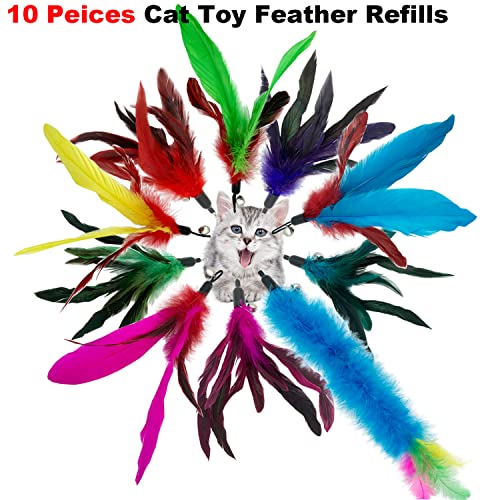CATENESS Cat Feather Toys Refills, 10 Pieces Cat Wand Replacement Feathers Toy for Indoor Cats
