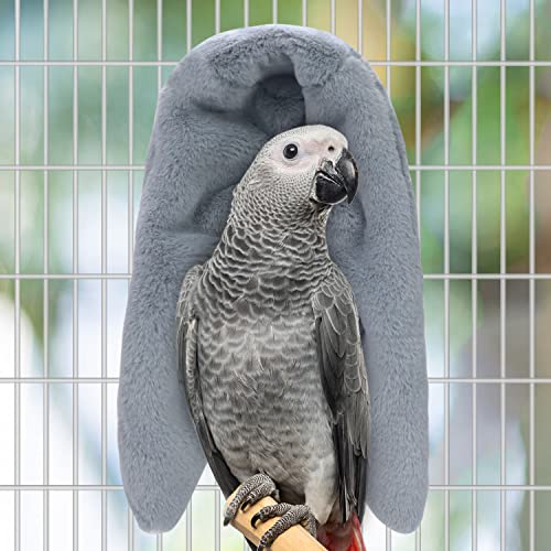 Cozy Bird Blanket Parrot Cage Snuggle Hut Warm Bird Nest House Bed Hanging Hammock for Parakeet Cockatiel Conure African Grey (Large, Grey) - size: Large