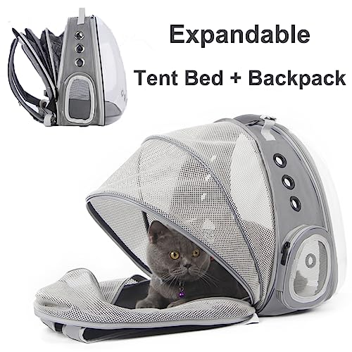 Back Expandable Cat Backpack Carrier, Fit up to 12 lbs, Space Capsule Bubble Window Pet Carrier Backpack for Kitten Bunny Rabbie and Small Puppy Grey - color: Grey