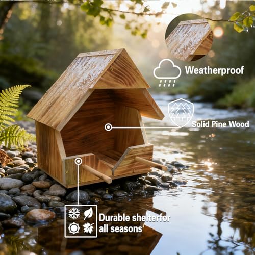 Robin Nesting Box - Premium Handmade Solid Wood Bird House for Outdoors | All-Weather Garden Gift to Attract Robins, Blackbirds, Wagtails | Easy to Mount & Clean