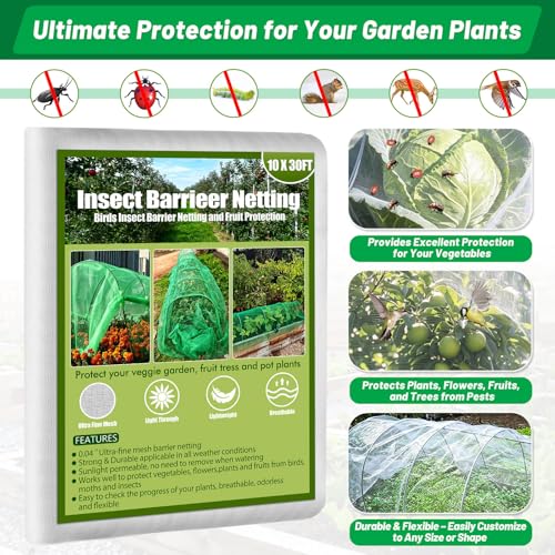 Tetutor Garden Mesh Netting Kit,7 Sets Wide Garden Hoops with 10x30 ft Garden Covers Bird Netting& 12 Clips, Garden Protection for Raised Beds Greenhouse Vegetable Plants Flowers Green - color: Green+white