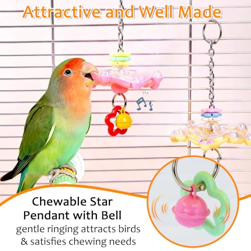 2pcs Bird Toys for Parakeets with Bell, Spinner Wheel (Rondom Color) | Colorful Toy with Pendant Create Soft Rustling Sounds When Spinning, Safe for Chewing to Meet Birds' Gnawing Instincts - style: 2pcs with bell