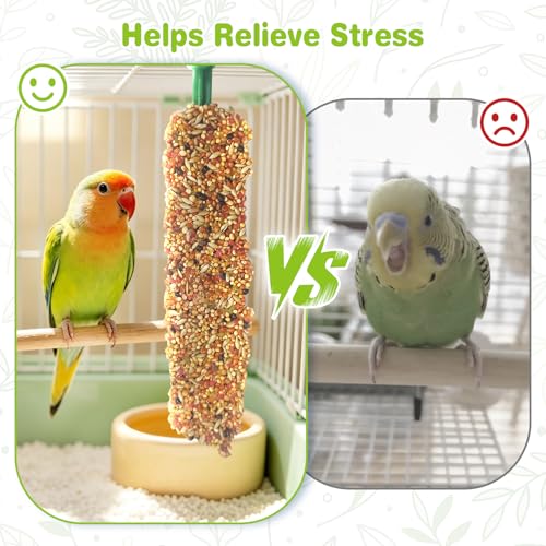 Parakeet Treats Sticks 3 PCS Bird Cereal Treat Natural Parrot Chewing Toys for Cockatiel Conure Lovebird Budgie Canary Finch(6.7inches,2.12ounce)