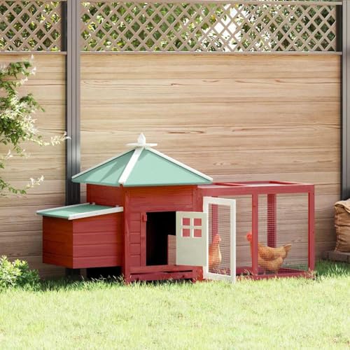 Large Chicken Coop, Red Solid Firwood Poultry Cage with Run, Outdoor Rectangular Hen House for Backyard, Galvanized Steel Wire Pen, 74.8 x 74.8 x 40.2 Inches - color: Red