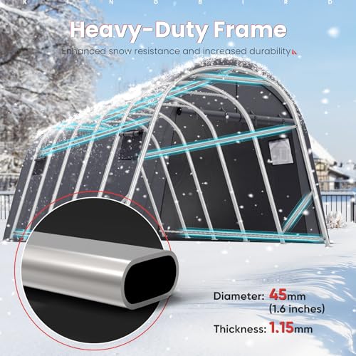 KING BIRD 12' x 20' Round Carport Heavy Duty with Roll-up Ventilated Windows for SUV, Full-Size Truck and Boat, Car Canopy Outdoor Boat Shelter with Reinforced Ground Bars - size: 12'X20’