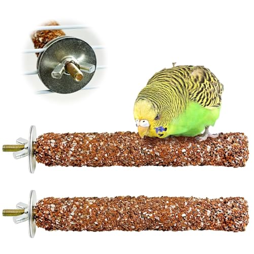 PINVNBY 2 PCS Natural Bird Perches Calcium Mineral Parakeet Chewing Toy Sticks Parrot Beak Grinding Stone Cage Accessories for Small Medium Budgie Cockatiel Conure Lovebird