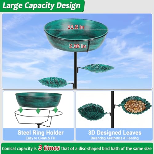 Metal Outdoor Bird Bath, Rust-Proof Removable Bowl for Garden Decor Green | Freestanding Birdbath & Birdfeeder with Heavy-Duty Base, Bird Bowl for Lawn Patio Yard Bird Feeding Decor, Easy to Install - color: Green