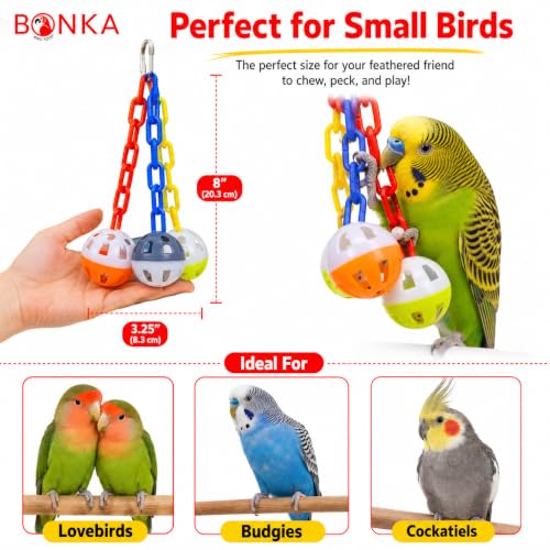Bonka Bird Toys 1467 Ball Clanger Plastic Colorful Noisy Rattle Parrot Cage Toy Parrotlet, Parakeet, Budgie, and Similar Breeds