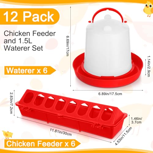 Funnymoom 12 Pack Chicken Feeder and Waterer Set Bird Small Poultry Feeder Flip Top Bird Small Poultry Feeding for Pigeon Chick Drinker Duckling Quail Feeding Dispenser (Red,8 Holes) - color: Red, style: 8 Holes