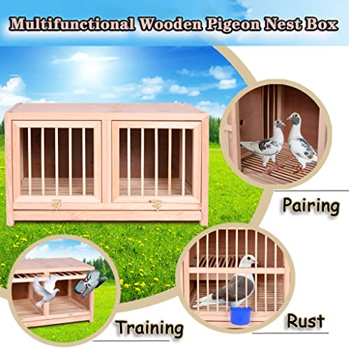 Bird Cage Large Size Solid Wood Pigeon Pairing Cage, Indoor Pigeon Nest Box with Pull Out Tray, Easy to Clean, Need to Install(Natural,23.6IN*2) - size: 23.6"L x 11.8"W x 13.8"H | 2 Count