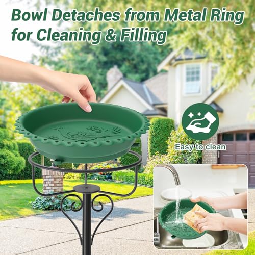 Bird Bath for Outside,12" Plastic Removable Bowl,Green | Heavy Duty Metal 5 Prongs Base,Easy CLean,Weather-Resistant,Rust-Proof,40" Freestanding Birdbath for Garden Patio Yard Lawn - color: Green-Freestanding