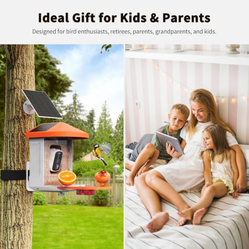 Bird Feeder with Camera | AI Identify Birds Species, Solar Powered, Smart Bird House with Cam, 2K HD Video Live Stream, Instant Arrival Alerts - Orange - color: Orange