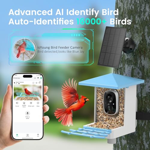 G08 Smart Bird Feeder with Camera, 2K, AI Bird ID, 5W Solar, Blue | Motion alerts, full-color night vision, VicoHome app, IP65 housing, 2.4GHz WiFi and 1.3L seed capacity. - color: G08BLUE