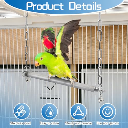 Bird Swing Stainless Steel Parrot Swing Parakeet Perch Stand Toy Hanging Birdcage Accessories for Parakeets Cockatoos, Green Headed Parrots Macaws African Grey Parrots