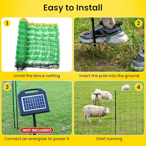 Electric Fence Netting, 49.6" H x 164'L Electric Anti-Predator Poultry Fence, PE Net Fencing Kit with 14 Posts Double Spiked, Movable Livestock Nets for Sheep, Hogs, Cattle and Other Big Poultry
