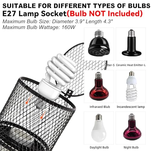 kathson 2 PCS Retractable Reptile Heat Lamp Guard,Reptile Anti-Scald Mesh Cage Guard Lampshade,Ceramic Heat Emitter Heat Lamp Shade Fixture for Snake Lizard Turtle Frog,Without Bulb - size: 2 PCS | Retractable Reptile Heat Lamp Guard