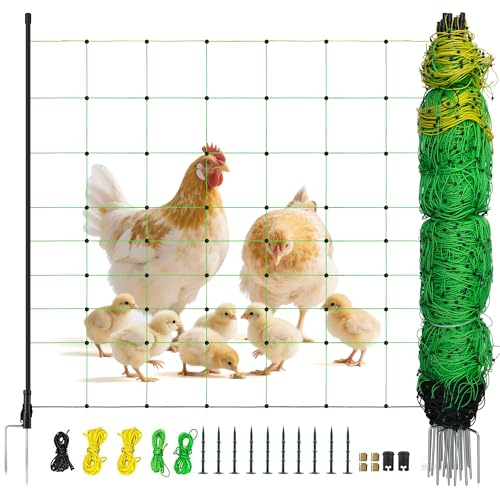 Electric Fence Netting, 164'L x 35.4" H Electric Fence Kit for Livestock, Goat, Dog, Hogs, Double Spiked Portable Electric Poultry Farm Fence, Electric Mesh Fence - size: 164'L x 35.4" H