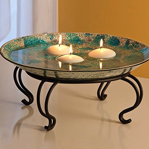 Evergreen Garden Metal Scroll Detail Pedestal for Planter Flowerpot Bird Bath Bird Feeders 10 Inches in Diameter (Dark Gold with Black)