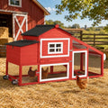 Chicken Coop with Run and Wheels Outdoor Poultry Hen House with Slide-Out Tray Chicken Cage Weatherproof Roof Predator-Proof for Backyard Red - color: 72.3"L Red & White