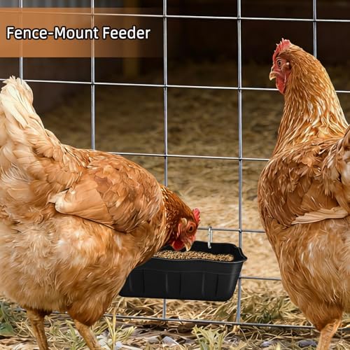 Hanging Chicken Feeders,Duck Feeder Waterer,Small Feed Trough 1.3 Quart 6 Pack,Hanging Fence Feed Trough for Poultry,Black - color: Black, size: 1.3 Quart (6 Pack)