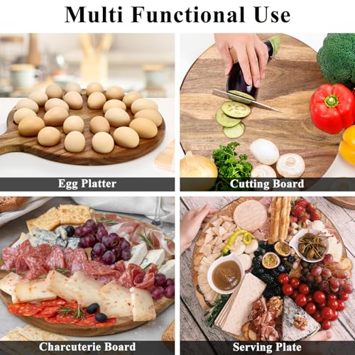 Wood Deviled Egg Holder Board Platter Serving Tray Eggs Carrier Plate Dish | Round Wooden Egg Container Cheese Charcuterie Boards Christmas Thanksgiving Hosting Essentials Easter Gift Devil Egg Holder
