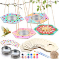 CroBlissful 12 Pack Bird Feeder Craft Kits for Kids DIY Your Own Bird Feeders with Paint and Paintbrushes Wooden Arts and Crafts for Kid Ornaments to Paint Feeders Craft for Garden (Hexagon) - style: Hexagon