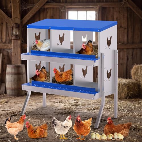 6 Compartment Galvanized Metal Chicken Nesting Box with Support Legs, Easy Install & Clean Roll Out Egg Laying Boxes for Backyard Chicken Coop, Anti-Rust Egg Protection Nest - color: Blue, size: 6 holes with legs
