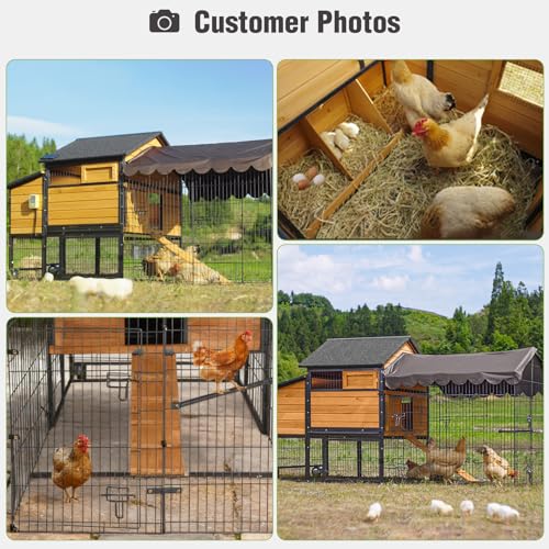GUTINNEEN Extra Large Mobile Chicken Coop with Wheels, Large Outdoor Hen House with Run for 4-6 Chickens, Wooden Poultry Cage with Nesting Box, Metal Sliding Tray, Waterproof Cover - color: Brown and Black