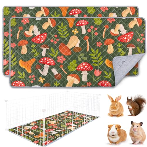 2 Pack Washable Guinea Pig Cage Liner, Reusable Guinea Pig Mat, Waterproof Super Absorbent Pee Pads for Small Animals - color: Mushrooms, size: 47X24in