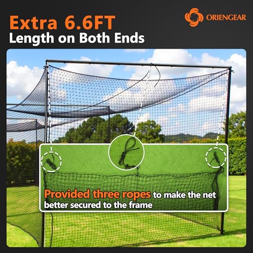 ORIENGEAR Baseball Batting Cage Nets, ONLY NET, 70'L/55'L/35'L/20'L Baseball and Softball Cage Netting, 1.88" #45 Mesh, Professional Fully Enclosed PE Hitting Cage Net with Door, Without Poles - size: 70'*12'*12'