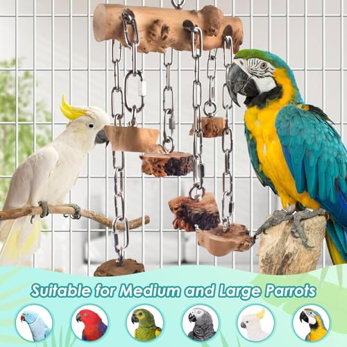 DBNESS Bird Toys for Parrots, Durable Wooden Hardwood Blocks with Stainless Steel Hanging Natural Chew Toy for Macaws African Greys Amazon Cockatoos Medium Large Parrot Similar Sized Pet Parrot - style: Horizontal String