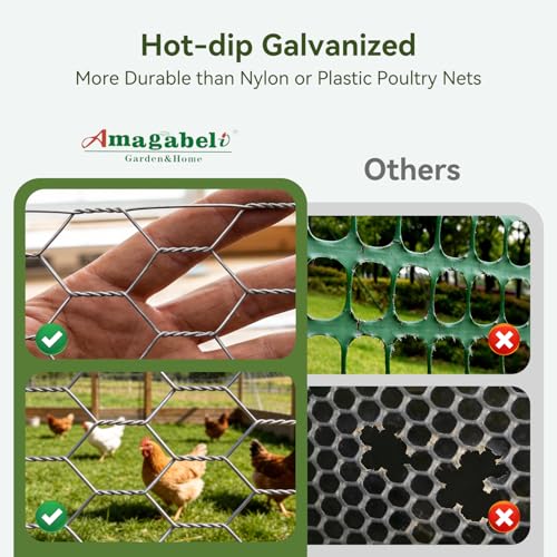 Amagabeli Chicken Wire Fencing 16in x 50ft Garden Netting Poultry Wire Hexagonal Galvanized Mesh Roll Fence Barrier for Raised Bed Cattle Panels for Plant Trellis Vegetable Dog Bird Pet Cage Craft - size: 1" 16"x50'