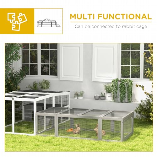 PawHut Large Wooden Rabbit Hutch Bunny Hutch Small Animal Habitat Enclosure Outdoor Run and Lockable Doors, Gray | Small Animal Habitat Enclosure Outdoor Run, Lockable Doors, for Chickens, Ducks - color: Grey