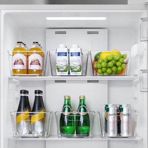 12 PACK Clear Plastic Storage Bins, Kitchen Cabinet Pantry Organizer Bins | Crystal-clear, Thicker, BPA Free, 12 Stickers - Multi-Use Containers for Home, Office, Shelf, Cupboard, Fridge Organization - size: Medium