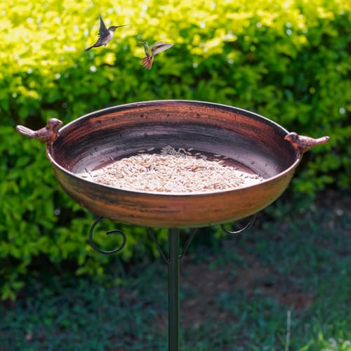DREAMSOUL 38" Metal Bird Bath with Stake, Vintage Copper Birdbath | Bird Bath for Outside Freestanding Structure, Suitable for Garden Backyard Landscape, Easy Assembly with No Tools Required - size: 11 Inch