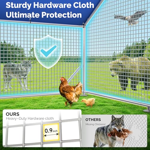 Large Metal Chicken Coop with Galvanized Hardware Cloth, Chicken Coop Run Pen for Yard with Waterproof Cover, Outdoor Large Walk-in Chicken Coops for 20 Chickens Duck Pen House Cage Run - size: 141.7"L x 106.3"W x 76.8"H