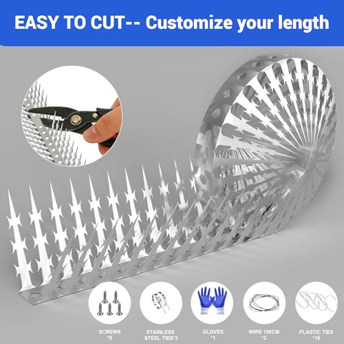 Bird Spikes Squirrel Proof Baffle for Bird Feeders, 320 Inch Avoid Climb Spikes for Outside, Fence, Wall, Tree, Drainpipes, Deterrent Spikes for Squirrel, Pigeons, Raccoon, Cat, Stainless Steel Spikes - size: 26.25FT