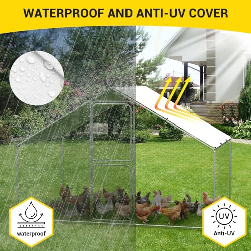 Large Walk-in Metal Chicken Coop for 10 Chickens,Heavy Duty Reinforced Wire Mesh Run with All-Weather Waterproof & Anti-UV Cover,Secure Lock - Outdoor Poultry Pen for Chickens,Ducks (Spire Roof) - color: Upgrade Peaked Roof, size: 9.8 x 6.5 x 6.5 FT