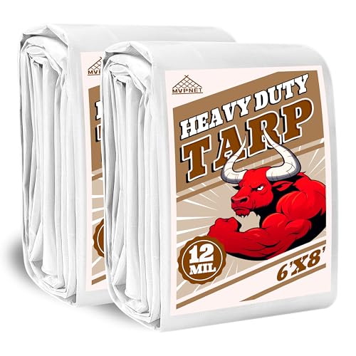 6x8ft (2p) 12mil Waterproof Tarp Heavy Duty UV Resistant White - color: White, size: 6x8(2p)