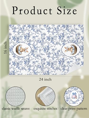 Blue and White Chinoiserie Easter Egg Bunny Kitchen Towels Set of 2 - Farmhouse Spring Easter Rabbit Hand Towels for Kids Girls Bathroom, Vintage Blue Floral Dish Tea Towel Dishcloth616 - color: Hcolor004