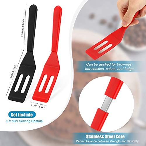 Mini Brownie Serving Spatula Flexible Nonstick Silicone Serve Turner Heat-Resistant Cookie Slotted Spatula for Flip Egg in Small Frying Pan Cookie Batter Lemon Squares(Red and Black,2 Pieces) - color: Red and Black
