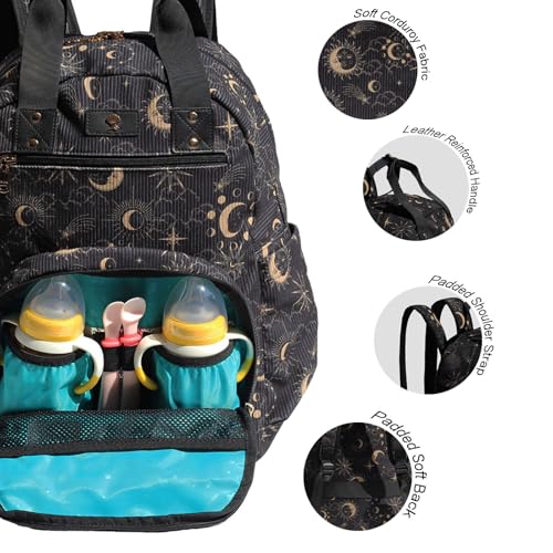 Diaper Bag Backpack Corduroy Multifunction Baby Fashion Travel Pack office Laptop Bag - color: Black Moon