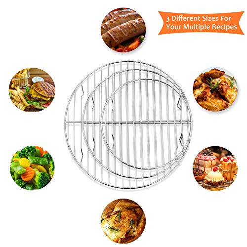 E-far Round Cooking Racks - Size 7½” & 9” & 10½” - Stainless Steel Round Steaming Baking Cooling Rack Set of 3, Multi-Purpose for Canning Air Fryer Pressure Cooker, Dishwasher Safe - size: 10.5"+9"+7.5"