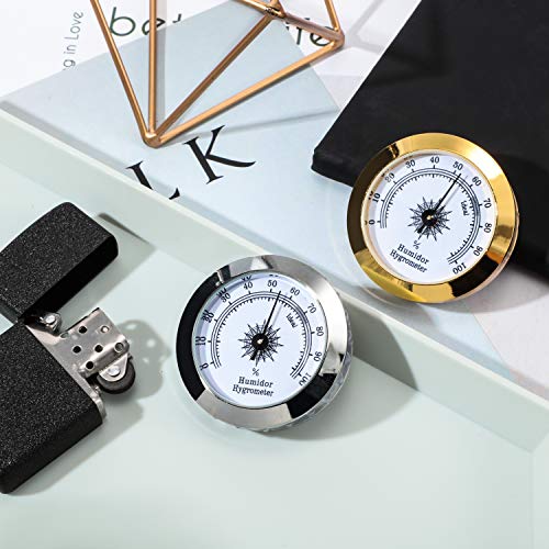Frienda 2 Pcs Hydrometer 2 Inch Humidity Meter Cigar Humidor Hygrometers Round Cigar Hygrometer for Humidor Cabinet Cans(Silver, Gold) - color: Silver, Gold