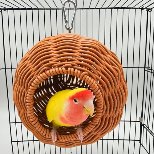Rattan Bird Nest for Cage Hanging Parrot Breeding Nesting House | Washable Soft Lay Warm Sleep Hut Bird Cage Accessories for Cockatiels Budgerigars Finches Canaries (Circular opening) - style: Circular opening